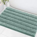 Bath Mats for Bathroom Non Slip Extra Thick Chenille Striped Bath Rug 24" x 36" Absorbent Non Skid Fluffy Soft Shaggy Rugs Washable Dry Fast Plush Mats for Indoor, Bath Room, Tub - Eggshell Blue