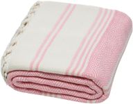 DEMMEX Certified Organic Turkish Cotton Beach and Bath Towel, Peshtemal Towel Blanket, Prewashed, Diamond Weave, 71x36 Inches (Pink)