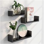 Homme Concept - Floating Shelves Set of 3 - U Shaped Composite Wood Wall Mounted Display Ledges for Bedroom, Living Room, Bathroom, Kitchen, and Office (Black)