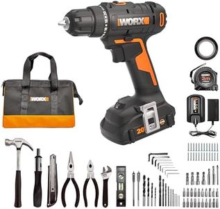 Worx 20V 3/8" Cordless Drill with 84pc Accessory Kit, Variable 2-Speed Drill Set 265 In-Lbs Torque 20+1 Clutch, Lightweight Compact Drill Driver 3/8-Inch Keyless Chuck – Battery & Charger Included