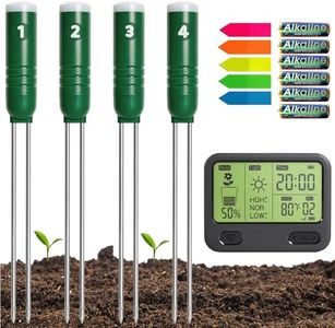 Reyke Soil Moisture Meter for Plants, 4-in-1 Soil Tester for Moisture/Temperature/Sunlight/Time, Digital Sensor, Water Meter for Outdoor &Indoor Plants, Ideal for Garden, Farm, Lawn- Battery Included