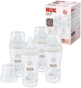NUK Perfect Match Baby Bottles Set | 3+ Months | Adapts to Baby's Palate | Temperature Control | Anti Colic Vent | 260 ml | BPA-Free | Medium Silicone Teat | Rainbow | 4 Count