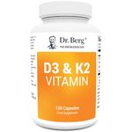 Dr. Berg Vitamin D3 K2 w/ MCT - Includes 2,000 IUs of Vitamin D3 & 50 mcg MK7 Vitamin K2 - No Added Sugars, Maltodextrin or Corn Syrup - 120 Capsules