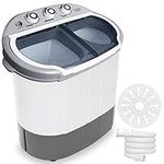 Pyle Compact Home Washer & Dryer, 2 in 1 Portable Mini Washing Machine, Twin Tubs, 11lbs. Capacity, 110V, Spin Cycle w/Hose, Translucent Tub Container Window, Ideal for Smaller Laundry Loads, Gray