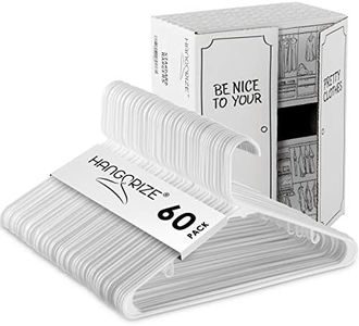 Hangorize 60 Standard Everyday White Plastic Hangers, Long Lasting Tubular Clothes Hangers, Value Pack of 60 Clothing Hangers. (60 Pack)