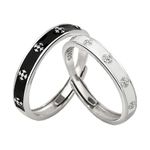 Cathay Select [New] Sterling Silver Couple Rings Set, Adjustable, For Him and Her Wedding Promise Love Rings, Black and White, Metal, No Gemstone