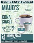 Maud's Kona Coffee Blend (Kona Coast), 24ct. Solar Energy Produced Recyclable Single Serve Medium Dark Roast Kona Coffee Pods – 100% Arabica Coffee California Roasted, Kona K Cup Compatible