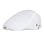 Men's Flat Cap Breathable Mesh Adjustable Newsboy Cap Summer Ivy Gatsby Caddie Hat Quick Dry Outdoor Hat (White)