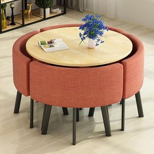 WOOOFA Round Dining Table Set for 4, Faux Marble Conference Table and Chairs Set, Kitchen Table Chairs Set with Strong Metal Frame, Space-Saving, Office Table and Chair Set for Home and Apartment