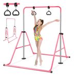 Folding Gymnastics Bar with Rings for Kids, Kip Bar Expandable Horizontal Bar Adjustable Height Fitness Equipment for Home Using Junior Training Bar Children Folding