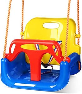 Glymnis Altalena da Giardino 3 in1 per Bambini Seggiolino Altalena Bambini Sedile in Plastica con Corrimano Schienale e Cintura di Sicurezza per Esterno Interno e Neonato (giallo-blu)