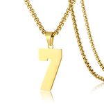 SKQIR Number Necklace for Boys Youth Athletes Jewelry Gifts Personlized Gold Jersey Number 7 Pendant Necklace for Men Sports Football Basketball Baseball Stainless Steel Chain.