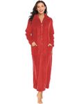 Ekouaer Women's Flannel Robe Zipper Front Robes Full Length Bathrobe