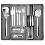 nuovva Cutlery Drawer Organiser – Adjustable Utensil Tray for Drawers – Expandable Cutlery Set Holder – Compact Drawer Divider for Knives, Forks and Spoons – Dark Grey Cutlery Divider