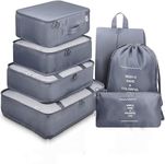 MONJAY Polyester 7Pcs Set Travel Organizer Packing Cubes Lightweight Travel Luggage Organizers With Laundry Bag Or Toiletry Bag Laundry Organiser(7 Pcs,Grey),10 Cm,3 Cm