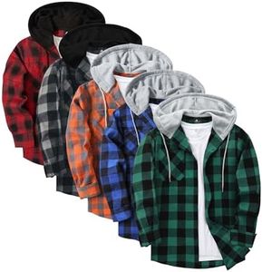 Little Beauty 5 Pack Mens Flannel Shirts Long Sleeve Casual Button Down Shirt Plaid Flannel Hoodie Shirts with Pocket Black gray/Blue/Green/Orange/montage10 XL