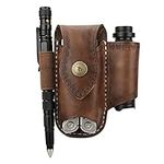 TOURBON Men Leather EDC Organizer Sheath Handmade Tactical Multitool Pouch Holster Brown with Belt Clip