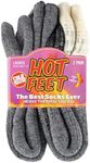 HOT FEET Thermal Socks For Women for Cold Weather – Thick Warm Socks for Women, Winter Hiking Socks, Heat Insulated Socks, 2 PACK, Gradient Gray/Solid Gray