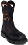 Western Boots for Men Square Toe Cowboy Boots Embroidered Skeleton Men's Western Work Combat Boot Retro Cowboy Mid Calf Boots Stitching Embroidered Printed Pull On Stacked Low Heel PU Leather Shoes