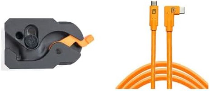 Tether Tools TetherGuard LeverLock Plate and TetherPro 15' USB-C Straight to Right Angle Cable, High-Visibility Orange