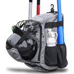 ZOEA Baseball Bat Bag Backpack, T-Ball & Softball Equipment & Gear for Youth and Adults | Large Capacity Holds 4 Bats, Helmet, Glove, Shoes | Shoe Compartment & Fence Hook & Helmet Holder (gray)