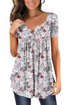 CHICZONE Women's Tops Short Sleeve Floral Henley Shirts Ruffle Casual Beautiful Ladies Blouse