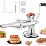 Huanyu Meat Grinder & Sausage Stuffer Stainless Steel Manual Meat Grinder Sausage Filler Filling Machine for Pork, Beef, Fish, Chicken Rack, Pepper, Mushrooms, Long Beans, ect. (with Two Sausage Making Tubes)