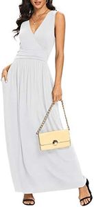 LILBETTER Women Sleeveless Deep V Neck Loose Plain Long Maxi Casual Dress(White,Small)