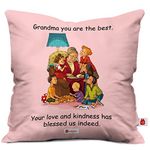 Indigifts Cushion Cover 12x12 with Filler|Grandma Printed Square Pillow|Soft Fiber & Vibrant Design|Gift for Grandmother, Dadi, Maa (Multi)