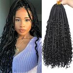 Leeven 18 Inch Goddess Boho Box Braids 8 Packs Pre-looped Hippie Braids with Curly Ends 15 Strands/Pack Messy Bohemian Braids for Black Woman Synthetic Crochet Braiding Hair Extensions 1B#