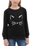 GORLYA Girl's Pullover Tops Cute Cartoon Graphic Print Sweatshirt Clothes for 4-14 Years Kids (GOR1059, 13-14Y, Black)