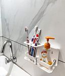 McMus Wall Mounted self Adhesive Acrylic Tooth Brush, Toothpaste Holder Stand, Toothbrush Tumbler, Toothpaste for Bathroom Stand Organizer Rack for Bathroom (White)