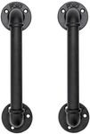 Set of 2 Industrial Pipe Door Pull Handle Grab Bar Towel Bar Antique Rustic Cast Iron Handrail - Matte Black 10-1/2 Inch