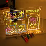 DWOOKE LED Message Board with 7 Colors Pen/Stand,Acrylic Dry Erase Board,Art Creative Desktop Illuminated Wordpad,Light up Message Board Memo Board for Desk Office Cafe School Home