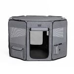 PETSFIT Dog Playpen, Puppy Tent Crates Cage Portable Pet PlayPens for Small Medium Dogs, Cat Playpen Indoor Outdoor with Carring Case Removable Zipper Top and Bottom RV Car Camping Traveling Grey L