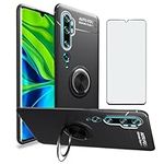 Asuwish Phone Case for Xiaomi Mi Note 10/Note10Pro/CC9 Pro with Tempered Glass Screen Protector Cover and Cell Accessories Stand Ring Holder TPU Silicone Rubber Protective Note10 10Pro Women Men Black