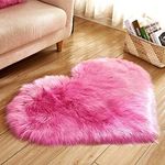 CottonFry Heart Shape Faux Sheepskin Fur Area Throw Rug Floor Mat Carpet for Bedroom Soft Circle Kids Play Mat for Nursery (Radiant Pink, 28x36)