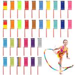 32 Pieces Dance Ribbons Rhythmic Gymnastics Rainbow Streamers, Kids Artistic Baton Twirling Ribbons with Non-Slip Handle for Dance Party, Talent Shows, Dance Gymnastics, 16 Colors