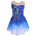 FYMNSI Girls Figure Skating Dress Sequins Flowers Ballet Dress Chiffon Dance Dress Sleeveless Leotard Gymnastics Suit Ballet Clothing for 3-12 Years, royal, 7-8 Years