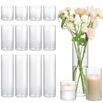 ComSaf Glass Cylinder Vases Pack of 15, Clear Bud Vases for Centerpieces Weeding Decoration, 4 inch 7.5 Inch 12 Inch Tall Clear Flower Vases, Hurricane Candle Holder for Party Home Decor