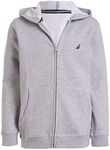 Nautica Boys' Zip Up Hoodie Sweatshirt, Signature Logo Design, Kangaroo Pockets, Made with Lightweight Fleece Hooded, Grey/Navy, 10-12