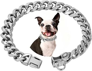 Stainless Steel Silver Gold Dog Collars with Safety Buckle Lock,18K Cuban Link Chain Training Collar,15MM Strong Dog Necklace Heavy Duty Chew Proof for Small Medium Large Dog