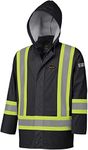 Pioneer Hi Vis Waterproof FR Rain Jacket - Lightweight Oil & Chemical Resistant Safety Coat for Work - Black