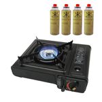 ASMGOLD Portable Gas Stove with Carry Case-For Outdoor Camping, Fishing and BBQ-Automatic Ignition System, Heat Control, Enamel Pan Support, Butane Can or LPG Gas Source-Black (Stove + 4 Butane Gas)