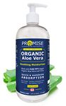 Promise Organic Aloe Vera Gel for Face, Hair and Skin FAMILY SIZE 475 ML- Pure Aloe Vera Juice for Moisturizing Skincare, After Sun Lotion for Sunburn Relief, Keep Skin Healthy and Hydrated all Year Long