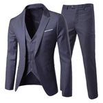 Mens 3-Piece Suit Notched Lapel One Button Slim Fit Formal Jacket Vest Pants Set,Dark Grey,Large