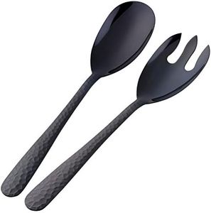 BISDA 2-Piece Salad Serving Set Include Spoon Fork 12 inch, Black Utensils, Dishwasher Safe