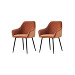 AINPECCA Set of 2 Dining Chairs Orange Velvet Armchairs with Armrest & Backrest Upholstered Seat with Black Metal Legs (Orange Vevlet, 2)