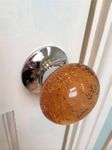 Beautiful Pair of Large Amber Coloured Contemporary/Retro Round Smooth Bubble Glass Chrome Mortice Door Knobs/Handles