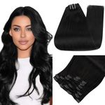 Full Shine Black Clip in Human Hair Extensions 18 Inch Clip in Hair Extensions Color Jet Black Clip in Extensions 100 Gram Silky Straight Clip Hair Extensions For Women 7 Pcs